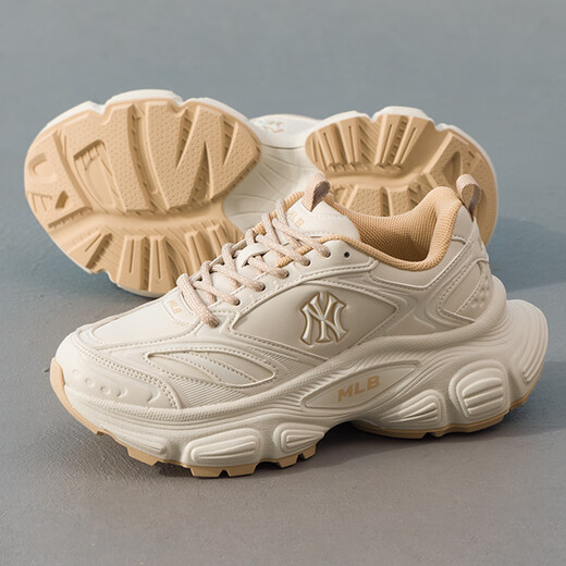 MLB Official Men's and Women's Shoes Sports Mesh Heightened Running Shoes 25 Winter New Casual Shoes 3ASHW005N New York Yankees/Cream 37.5 (235mm)