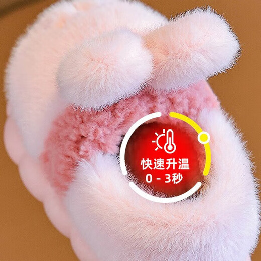 Jin Bingsheng children's cotton slippers for winter, middle and large children's bags with heels, non-slip thick soles, warm shoes, plus velvet and thickened rabbit cotton shoes, pink rabbit, plus velvet and thick | non-slip thick soles, 30-31 sizes, inner length 19CM