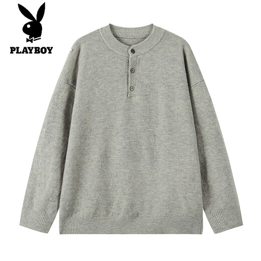 Playboy (PLAYBOY) Henry collar sweater men's winter new old money style casual bottoming shirt men's pullover warm sweater men's clothing black M