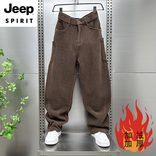 JEEP SPIRIT autumn and winter plus velvet 2025 American casual trousers men's machete pants loose straight corduroy sports trousers black plus * velvet XL 135-155Jin Jin equals 0.5 kg