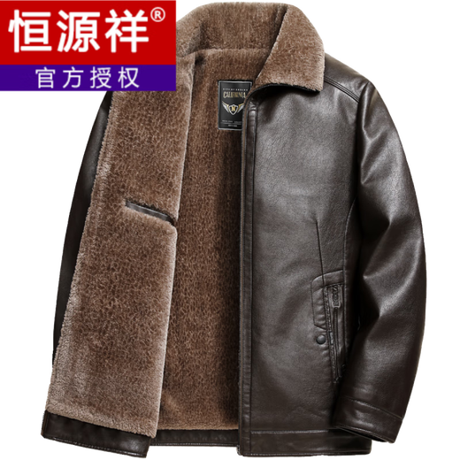 Hengyuanxiang 2025 new leather jacket for middle-aged and elderly people, plus velvet and thickened men's leather jacket, dad winter clothing, middle-aged outer suit, black M 170 (suitable for 80-Jin Jin is equal to 0.5 kg)