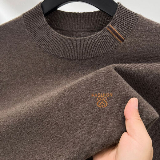 JASONWOOD high-end brand men's pure woolen sweater for men 2025 autumn and winter American solid color simple round neck thickened soft sweater high-end earl red brand straight hair M recommendation 90-120Jin Jin equals 0.5 kg