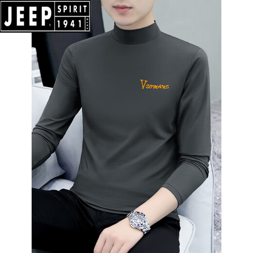 Jeep Spirit Pure Cotton Halbschildkragenpullover Basishemd Herren-Langsalz T-Shirt Middle Color Middle Collar Spring und Herbst Herren Unterwäsche T-Shirt außerhalb Herbst Kleidung LH-TH-AUSBAR