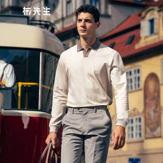 Sr. Bu Sr. Bu Light Business Contrast Lapa 2025 Autumn Pearl Transpirable Hombra delantera Camiseta de manga larga Hombres BT16859 Yami Apricot S __165