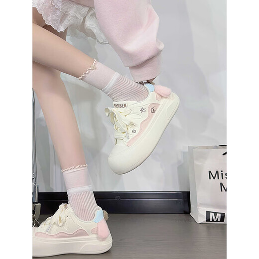 Human-born pudding dog cute big toe shoes for women new style bread shoes breathable women's shoes versatile white shoes pink 37
