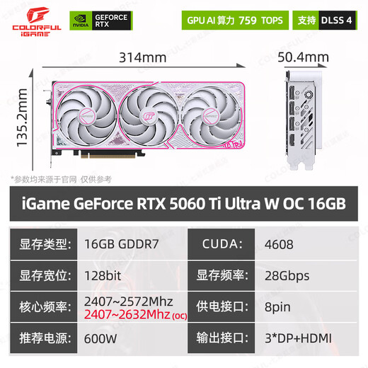 Coloré iGame RTX 5060 Ti 16G OC Vulcan AD Ultra W blanc ordinateur de bureau jeu carte graphique RTX 5060Ti Ultra W OC 16G