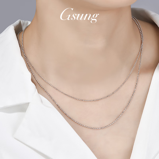 GsunG platinum rotating bead necklace for women PT950 pure white gold round bead clavicle chain as a Chinese Valentine's Day gift for your girlfriend. Priced by gram. Contact before bidding.
