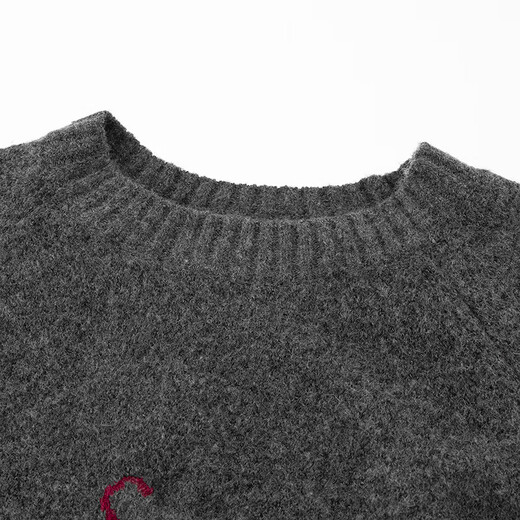 LAGOGO Cherry Black Forest Dark Gray Sweater Women Lagogu 2025 Winter New Style Woolen Round Neck Sweater Dark Gray M