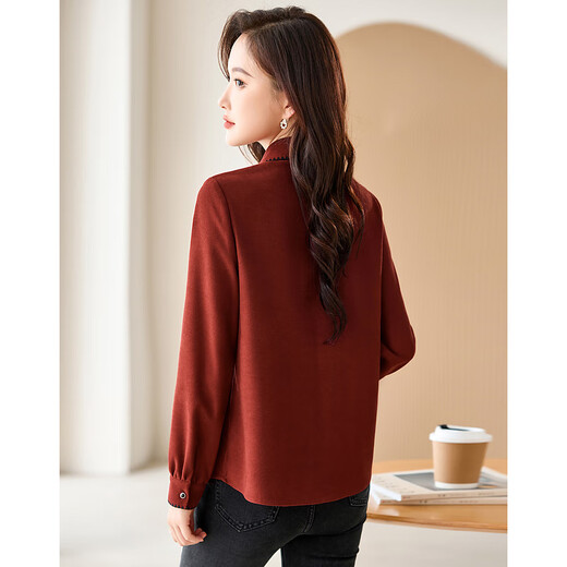 Recommended outfits for the coming winter: red and black stitching design, niche fashion slimming petite women’s shirt 11 red M