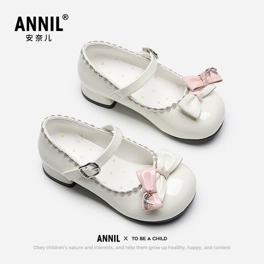 Annil Girls Princess Shoes 2025 Autumn New Mary Jane Lolita High Heel Leather Shoes Beige 34 Inner Length 21.8cm/Recommended Foot Length 20.8cm