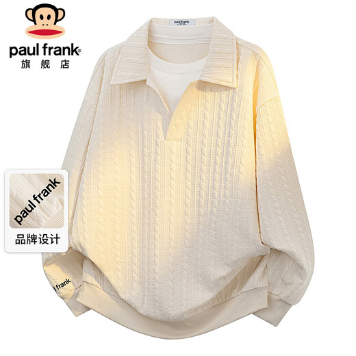 Paul Frank sweatshirt men's spring and autumn American POLO shirt men's casual long-sleeved T-shirt top jacket men's apricot XL