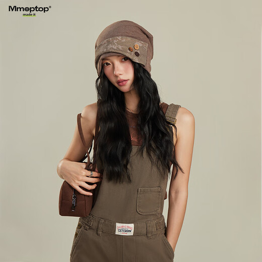 MMOPTOP Sombrero de pila de botones de arte japonés estilo retro baldío sombrero baotou teñido anudado para mujeres con una cara pequeña y un sombrero de lana de estilo frío