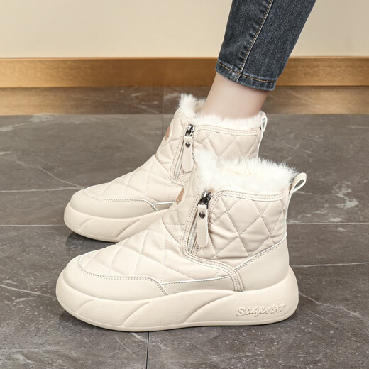 Belle's fur-in-one snow boots for women, winter velvet high-top cotton shoes, junior high school students' warm boots, beige, upgraded version 38