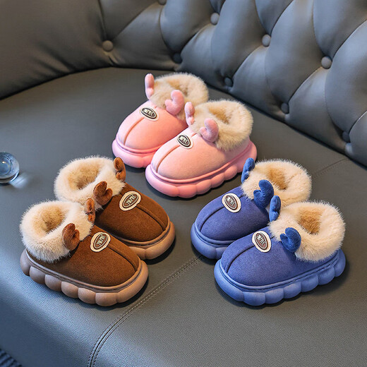 Tiaodegao Children's Cotton Shoes Winter 2024 New Cartoon Warm and Non-slip Boys and Girls Home Outdoor Baby Furry Cotton Shoes for Women Brown Color Size 26/27 Inner Length 16.5CM Approximately 3-4 Years Old