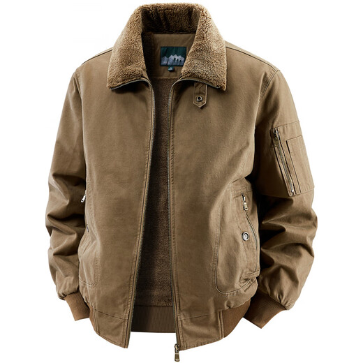 FOSEKI international luxury high-end brand, middle-aged men's cotton-padded jackets, winter velvet thickened jackets, middle-aged and elderly men's winter cotton-padded jackets, military green 4XL 190-205Jin Jin is equal to 0.5 kg