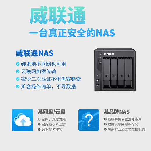 威联通（QNAP）Qu405企业级家庭存储 N355 16G内存 24T容量四盘位网络存储NAS私有云 AI相册手机备份 网盘服务器