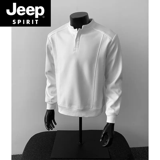 JEEP SPIRIT gray henley collar long-sleeved polo shirt men's American deconstructed splicing right shoulder t-shirt boxy version inner sweatshirt light gray short sleeves M
