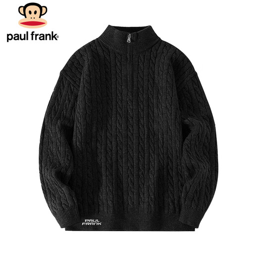 Paul Frank sweater men's autumn and winter casual sweater men's half turtleneck zipper wool top jacket dark gray 3XL