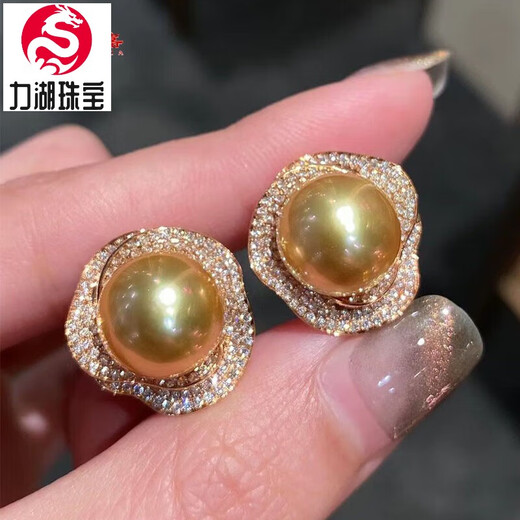 Lihuyang gold pearl full diamond earrings s925 18k gold plated luxury pendant thick gold necklace ring set for women gold pearl ring