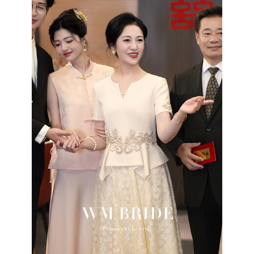 LISM International First-line Brand High-end Wedding Dress 2025 New Young Mother-in-law Wedding Banquet Dress Fake Two-Piece Dress Can Champagne Color 2XL