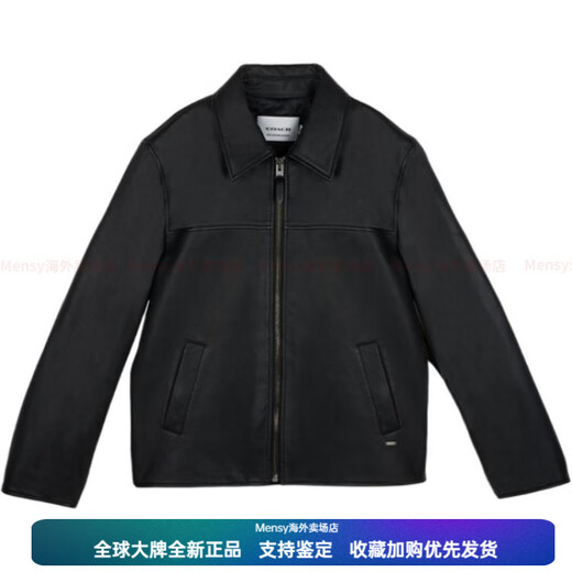 COACH FW24 Solid Color Point Collar Long Sleeve Leather Jacket Men's Black New Year Gift Black S