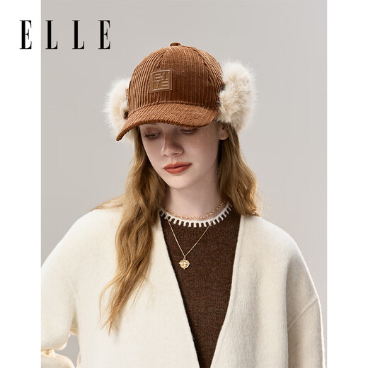 ELLE corduroy ear protection baseball cap for women in autumn and winter outdoor warm and fashionable versatile plus velvet thickened duck hat pure cotton