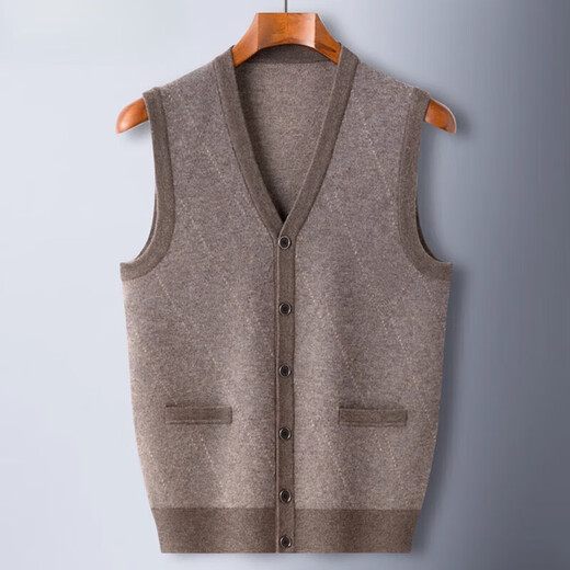 KING DEER Ordos Cashmere Sweater Men's Vest Middle-aged and Elderly Father's V-neck Diagonal Cardigan Real Pocket Vest Black Gray L 175 130-150Jin Jin is equal to 0.5 kg