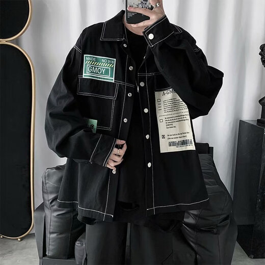 
Ye Yuchun Autumn Japanese Spliced ​​Men's Denim Jacket Fashion Student Korean Style Shirt Teen Loose Working Jacket L15886 M (90-105Jin[Jin equals 0.5 kg])