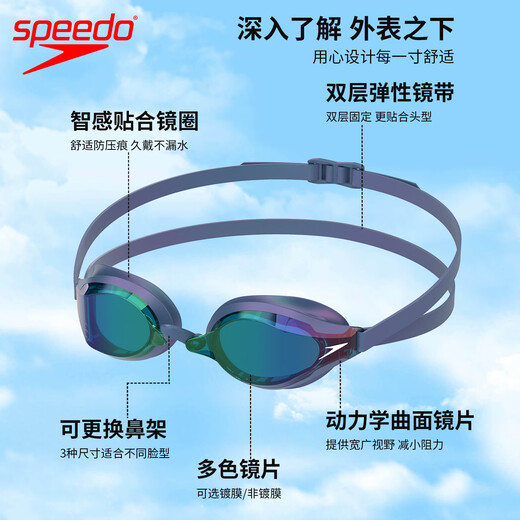 Speedo (Speedo) Pan Zhanle's same style sharkskin competition swimming goggles, coated high-definition waterproof and anti-fog, imported professional training swimming goggles, night sea blue, Pan Zhanle's winning style