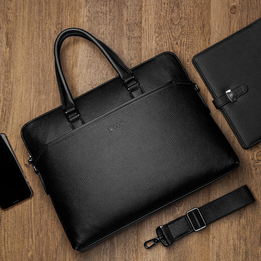 COW briefcase first layer cowhide large capacity men's handbag horizontal business bag computer backpack C-8626 black