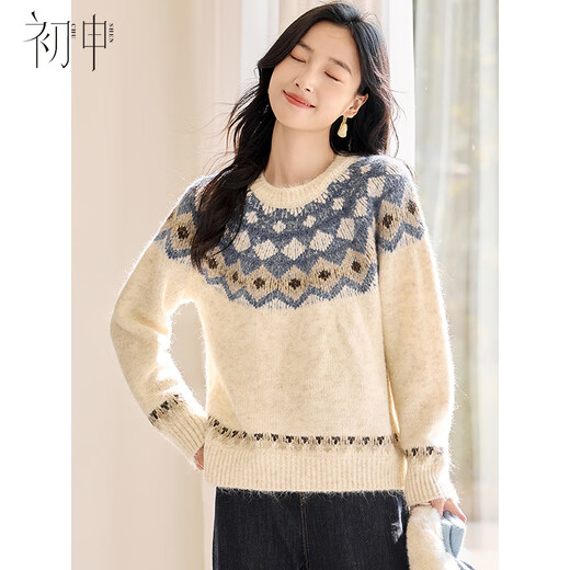 Chu Shen's Autumn and Winter Knitted Sweater Women's Classic New Year's Annual Party Round Neck Fair Isle Pattern Versatile Sweater Top S54Z065