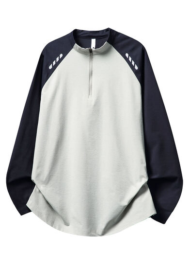 Half-zip outdoor sports long-sleeved T-shirt for men in autumn contrasting color quick-drying cycling clothes tennis badminton training clothes navy blue M M
