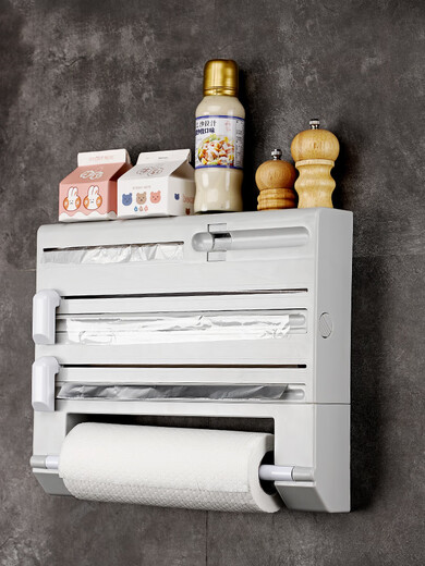 Xiaquxing cling film cutter refrigerator storage rack kitchen wall-mounted universal tear-free tinfoil cutting box storage artifact gray multi-functional model 0-30cm