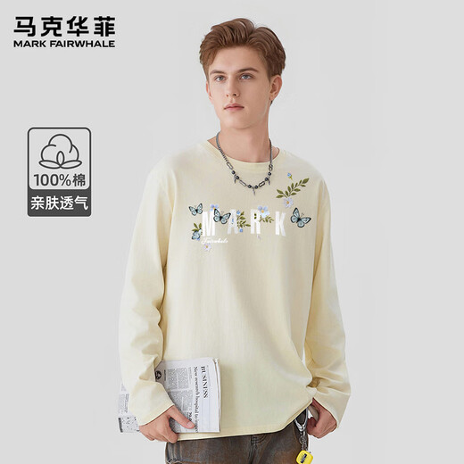 马克华菲2025秋季男士黑色纯棉长袖T恤透气百搭时尚潮流百搭圆领上衣男款