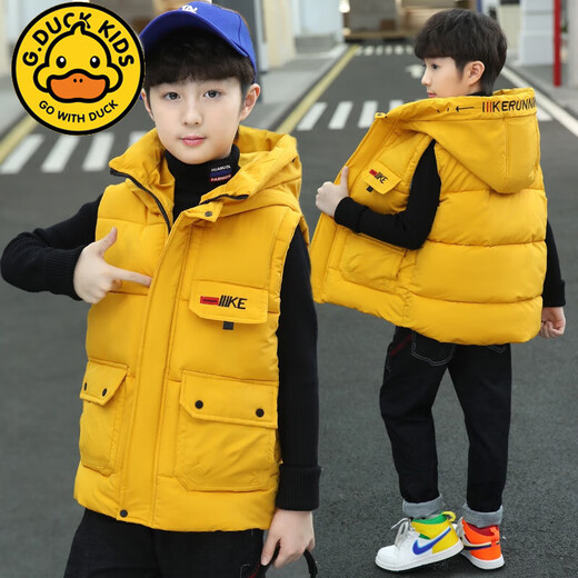 G.DUCKKIDS Little Yellow Duck Children's Down Vest Boys' Outer Wear Autumn and Winter Boys' Vests Winter Clothes Cotton Jacket Waistcoat Black 160cm