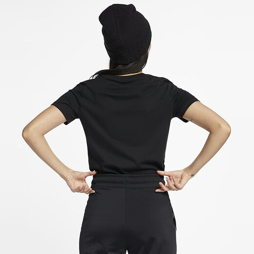 NIKE 耐克女子大钩子LOGO透气圆领T恤 短袖运动上衣BV6169 黑色010 L