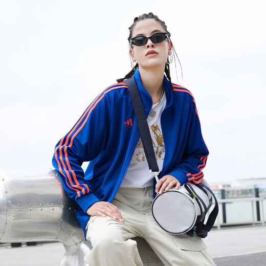 Adidas Jacket Men's Spring and Autumn Running Sports Knitted Stand Collar Jacket Outdoor Sportswear Blue Orange XL