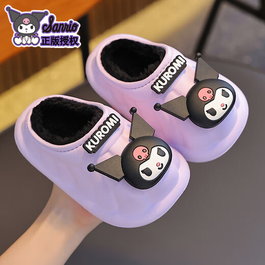Sanrio winter children's cotton slippers for boys and girls, warm plus velvet EVA waterproof Kuromi children's baby cotton slippers, upgraded version of environmentally friendly material melon red Melody (heel included 12, size 200 (shoe inner length 20CM, suitable for feet 19