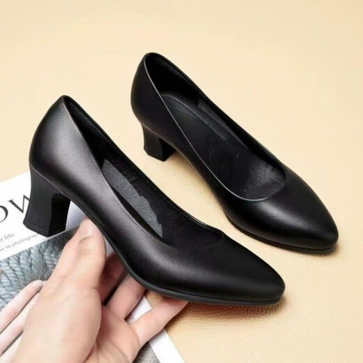 高跟鞋女夏季软底粗跟黑色工作礼仪工装职业上班空姐皮鞋单鞋 3cm 37