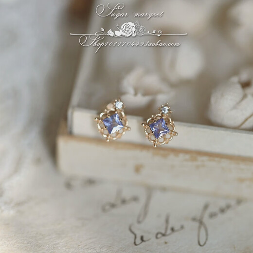 Evening Star Romance exquisite and small princess natural tanzanite sterling silver ring necklace earrings as shown in the picture a pair of earrings