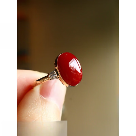 Lan Lian's original design jewelry ring, Japanese natural red organic gemstone, fashionable, simple, versatile and unique