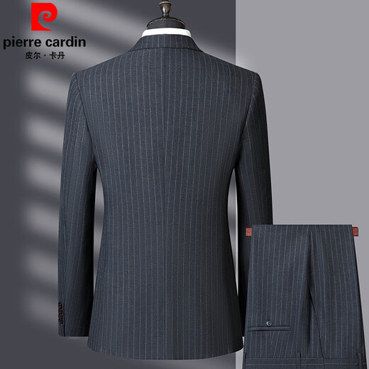 Pierre Cardin French haute couture striped suit suit for men, high-end double-breasted middle-aged business suit, three-piece wedding dress, gray L size 175, it is recommended that 125 Jin Jin equals 0.5 kg -135 Jin Jin equals 0.5 kg