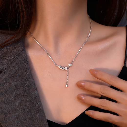 Farcoko brand wheat ear necklace for women, safe collarbone chain, fashion jewelry, birthday and anniversary gift for girlfriend, wheat ear necklace, exquisite gift box