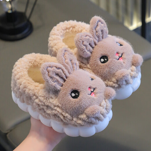 Yicong children's cotton slippers for women in autumn and winter new cute baby indoor non-slip soft bottom warm boys' parent-child fur slippers Violet (rabbit style) 20-21 sizes inner length 12.0 about 3-12 months small size