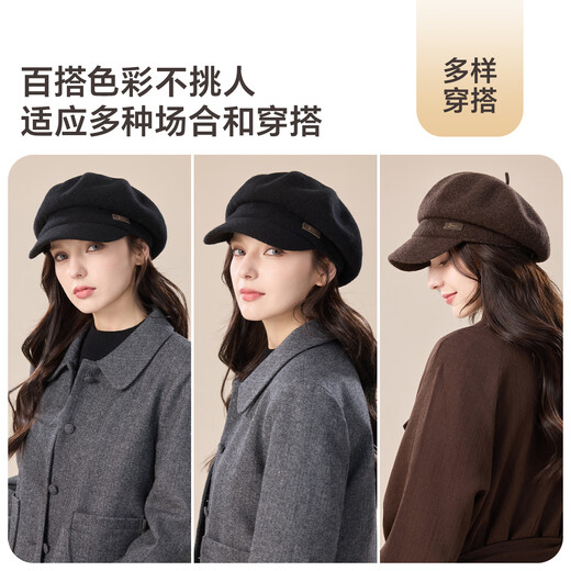 JIUMU Pure Wool Octagonal Hat Autumn and Winter Warm Beret Painter Hat Japanese Pumpkin Hat Newsboy Hat Peaked Hat Women