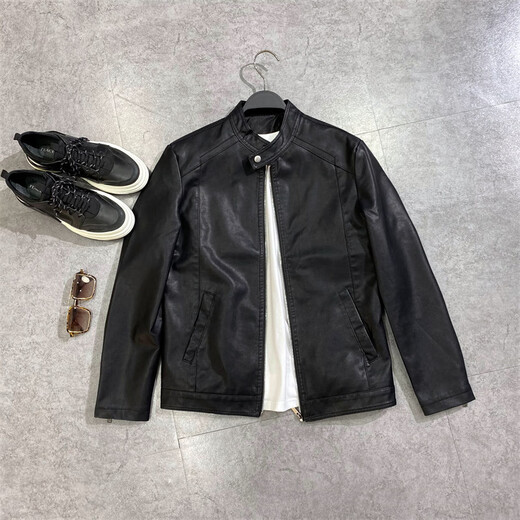 ROMON selects men's youth autumn and winter leather jackets Korean style motorcycle PU leather jackets plus velvet jackets men's trendy clothes black regular 3XL 160-170Jin Jin is equal to 0.5 kg