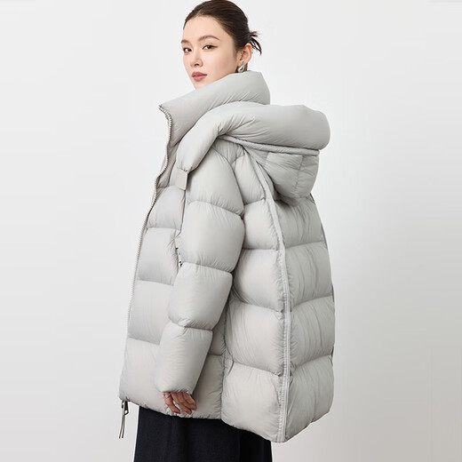 YCC CHIC gift season 90 goose down 25 winter new hooded cocoon cloud puff down jacket mid-length slimming thick white steam gray S recommended 85-110Jin Jin is equal to 0.5 kg