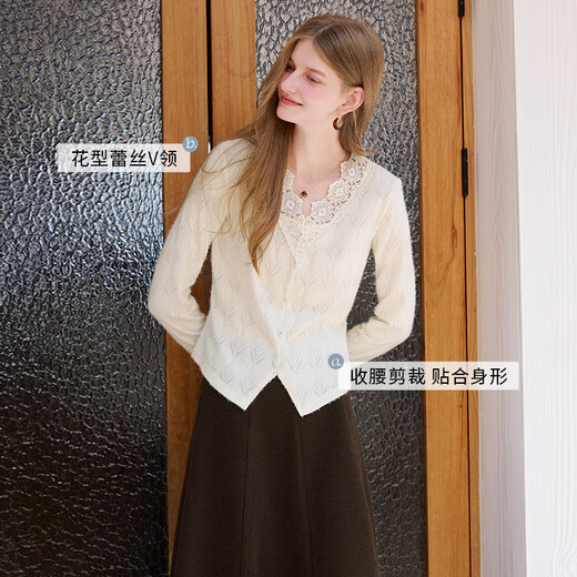 Xiangying Lace V-neck Shirt Women's Long Sleeve 2025 Winter New Temperament Waist Design French Knitted Top Lubai S 155/80A/85-95Jin Jin is equal to 0.5 kg