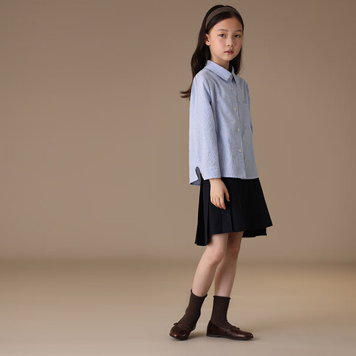 Haqi children's clothing spring and autumn children's blue shirt boys and girls striped tops college style long-sleeved shirt for middle and large children light blue 130