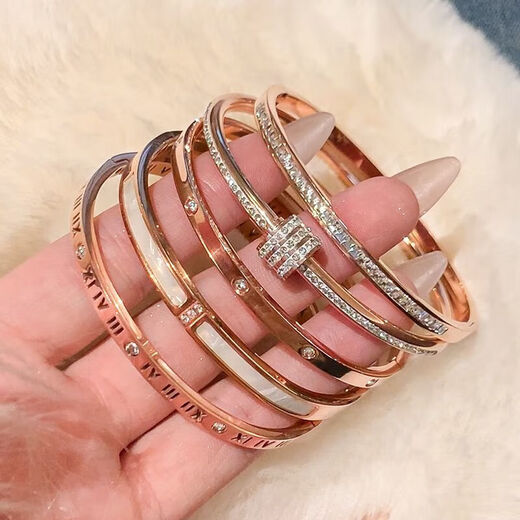 Yuying rose gold titanium steel bracelet for women, high-end bracelet, zircon bracelet, imitation rose gold pigment ring bracelet, hand accessories, starry sky and diamond bracelet, rose gold, titanium steel